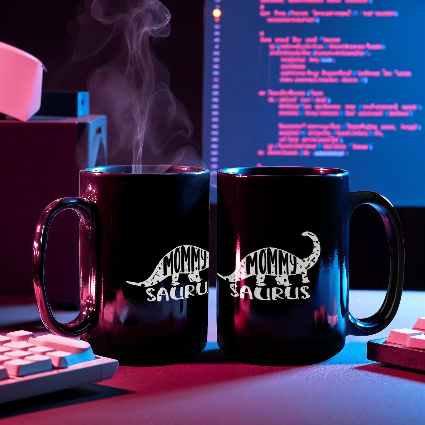 Mommy Saurus Dinosaur Mug – Funny Gift for Moms – Black Ceramic Coffee Mug - Mallard Moon Gift Shop