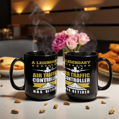 Legendary Air Traffic Controller Has Retired Black Ceramic Coffee Mug - Mallard Moon Gift Shop