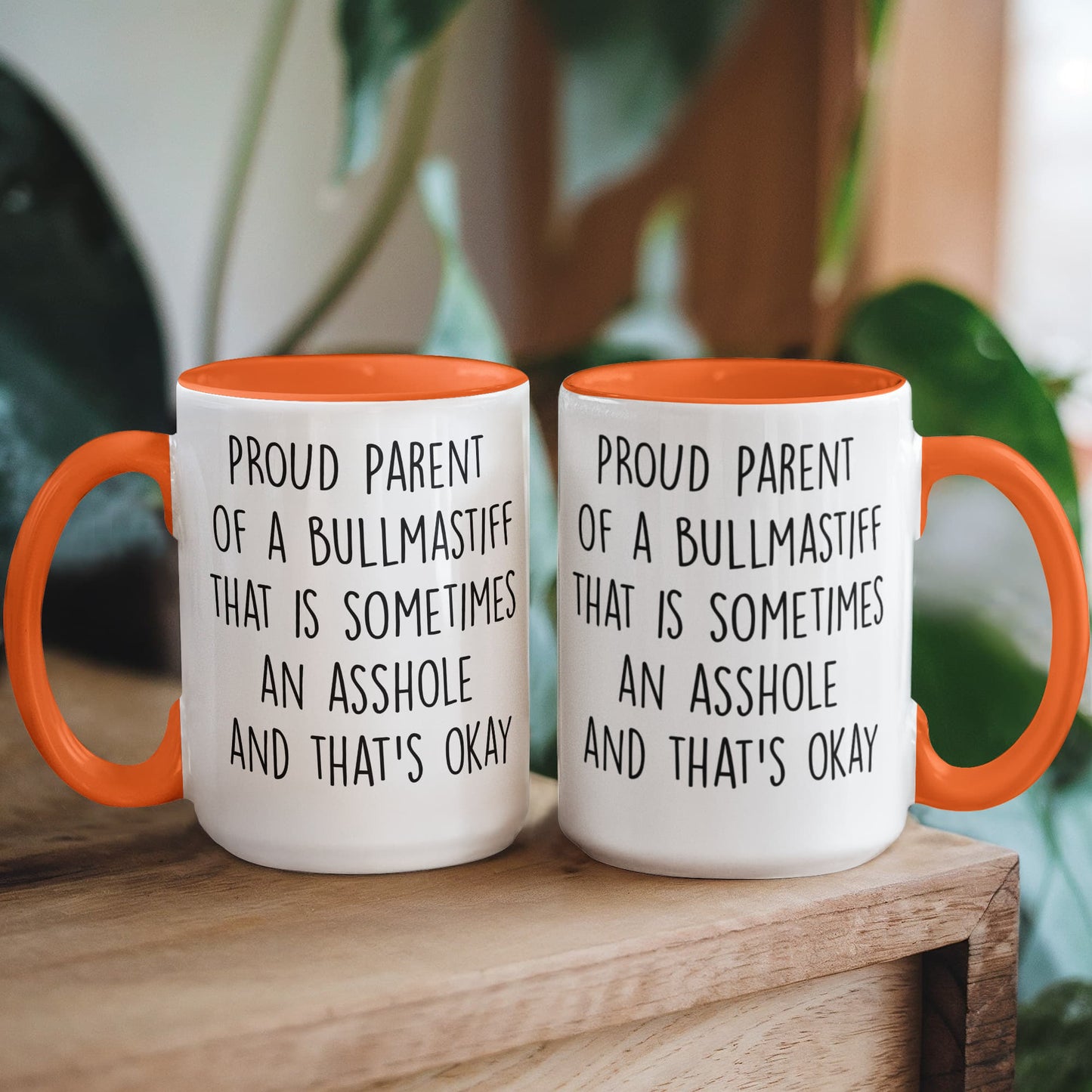 Funny Bullmastiff Dog Parent Color Accent Mug – “Proud Parent of a Bullmastiff That Is Sometimes an Asshole” – Two-Tone Coffee Cup, 11oz or 15oz in 7 Colors - Mallard Moon Gift Shop