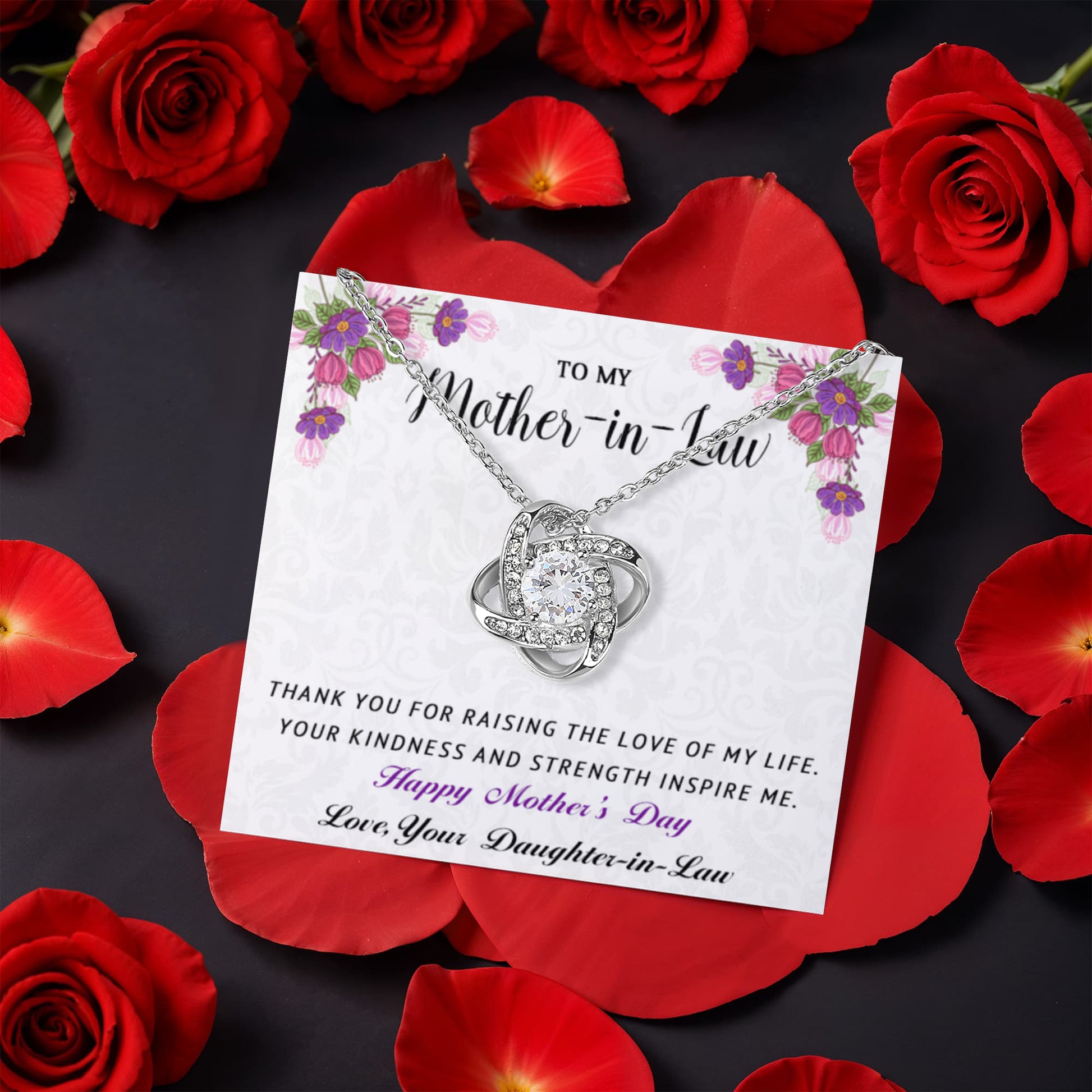 To My Mother-in-Law - Happy Mother's Day - Love Knot Necklace with Rose Gift Box - Mallard Moon Gift Shop