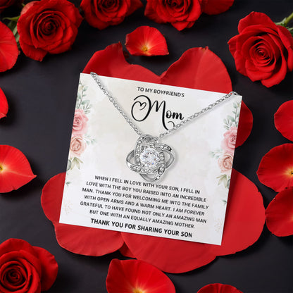 To My Boyfriend's Mom - Thank You For Sharing Your Son - Love Knot Necklace with Rose Gift Box - Mallard Moon Gift Shop