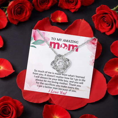 To My Mom - Because of You - Love Knot Necklace with Rose Gift Box from Son - Mallard Moon Gift Shop
