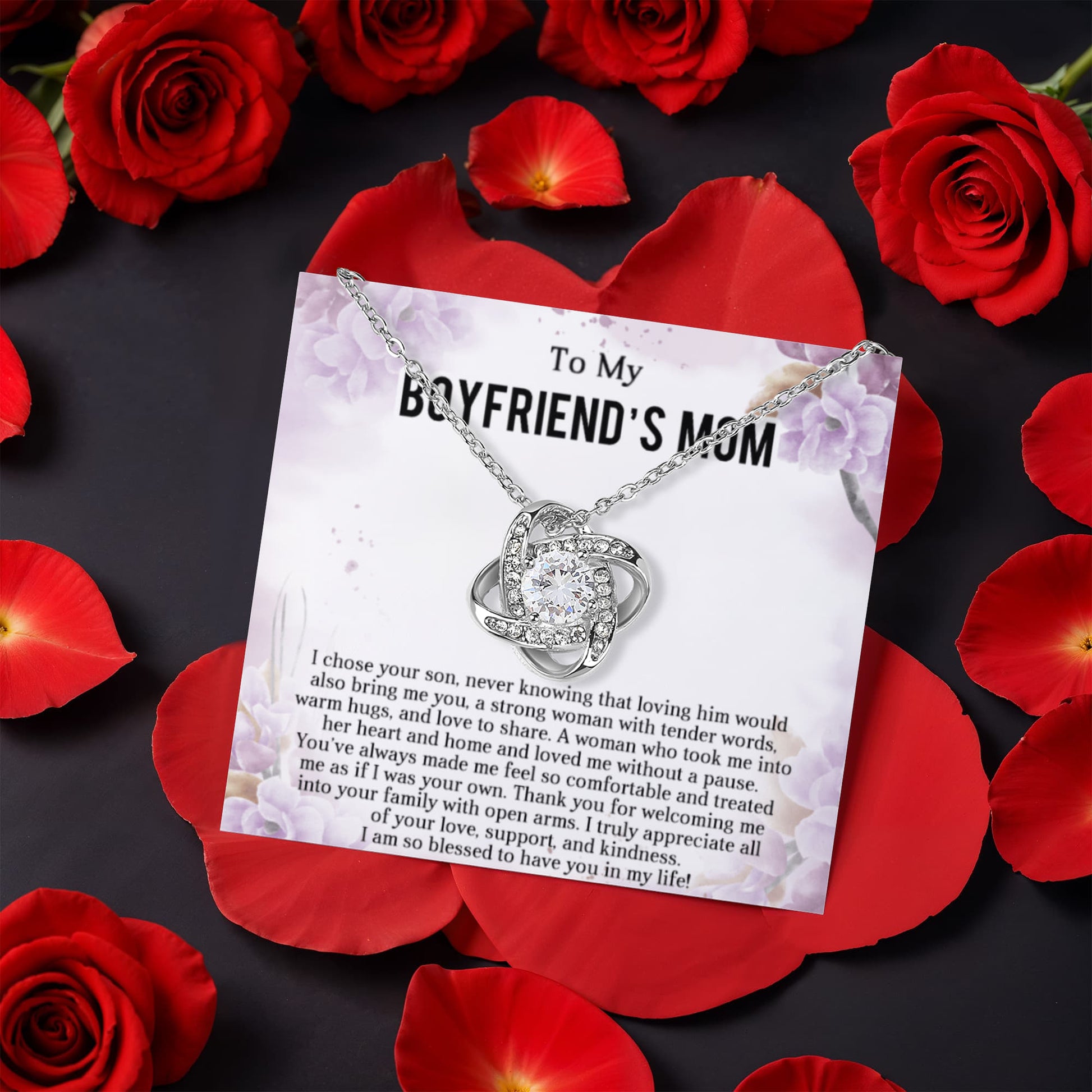 A Gift for your Boyfriend's Mother- Love to Share - Love Knot Necklace with Rose Gift Box - Mallard Moon Gift Shop