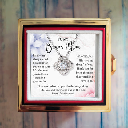 Gift for Your Bonus Mom - Beautiful Chapter - Love Knot Necklace with Rose Gift Gox - Mallard Moon Gift Shop