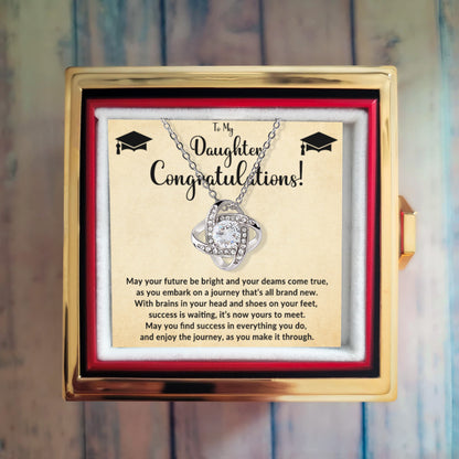 To My Daughter – Graduation Gift - Love Knot Necklace with Rotating Rose Jewelry Box - Mallard Moon Gift Shop