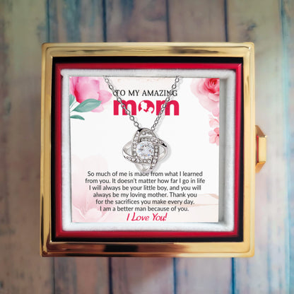 To My Mom - Because of You - Love Knot Necklace with Rose Gift Box from Son - Mallard Moon Gift Shop