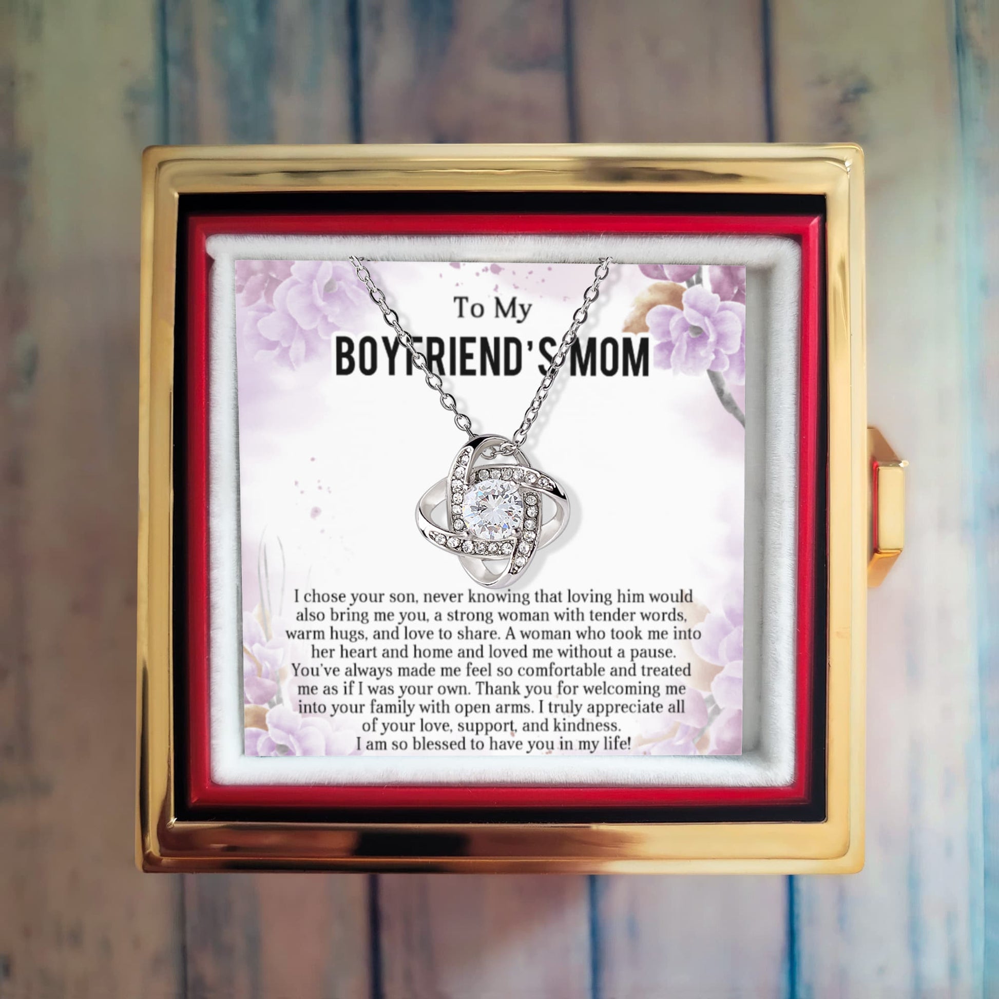 A Gift for your Boyfriend's Mother- Love to Share - Love Knot Necklace with Rose Gift Box - Mallard Moon Gift Shop