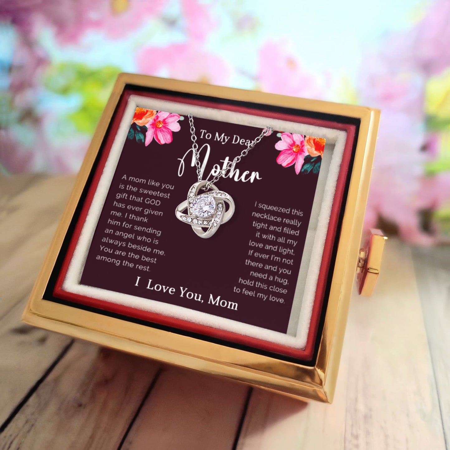 To My Dear Mother - The Bond We Share - Love Knot Necklace with Rose Gift Box - Mallard Moon Gift Shop
