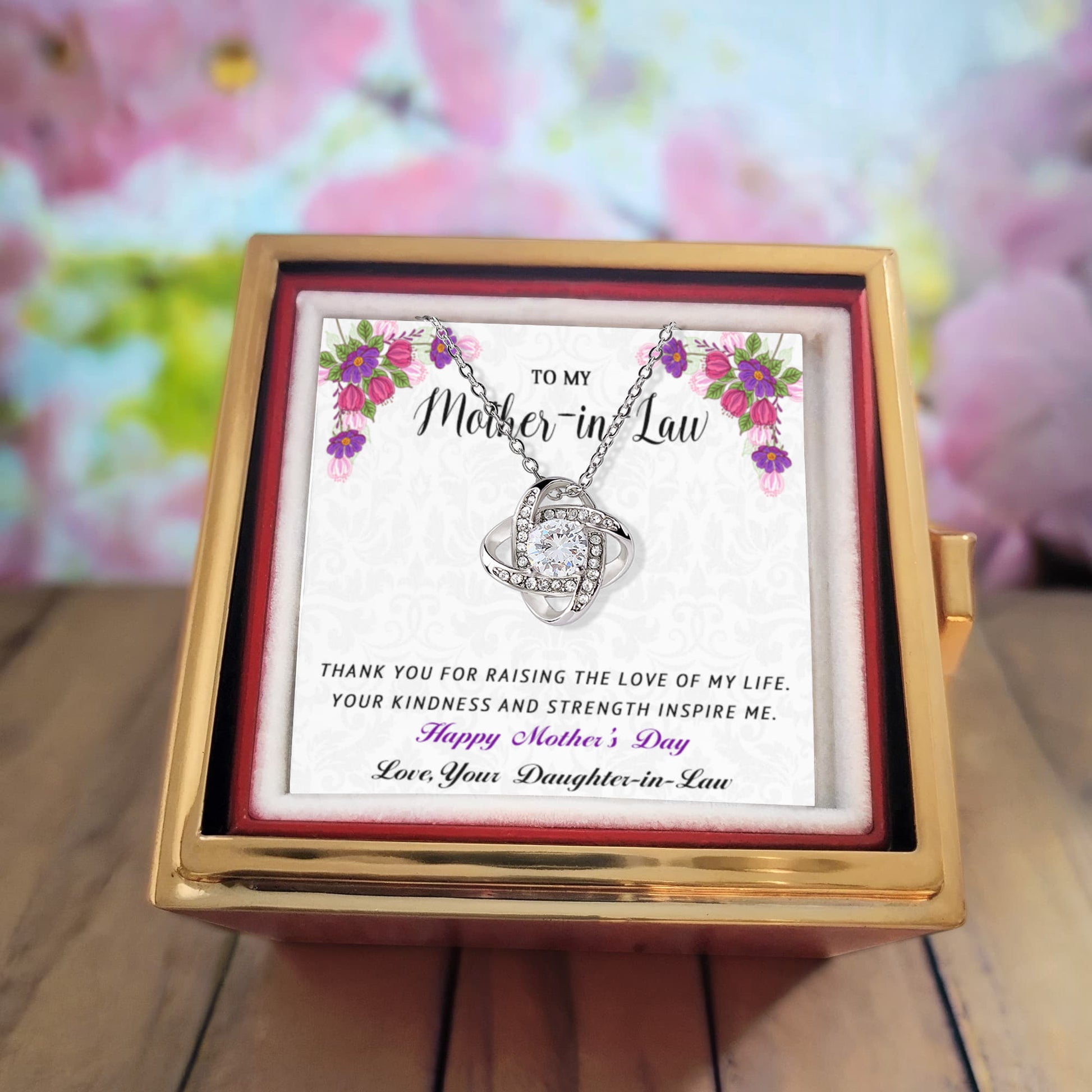 To My Mother-in-Law - Happy Mother's Day - Love Knot Necklace with Rose Gift Box - Mallard Moon Gift Shop