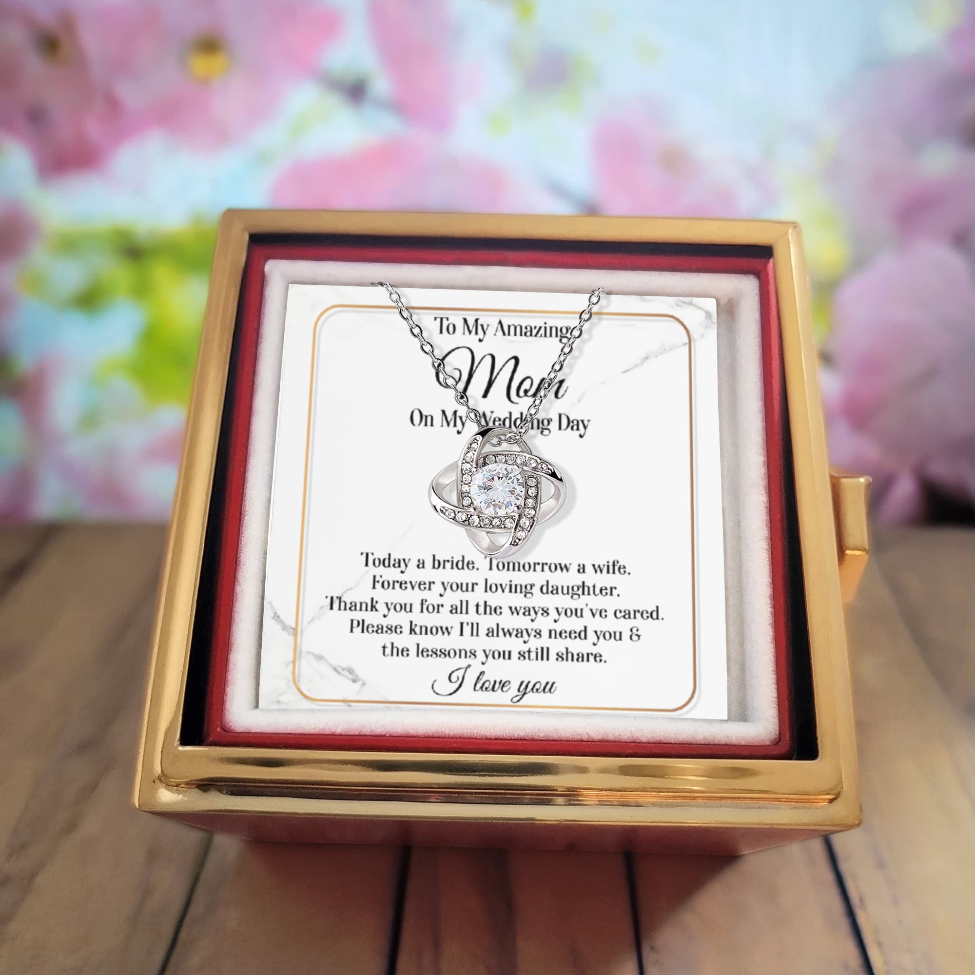 To My Amazing Mom on My Wedding Day – Elegant Rotating Rose Love Knot Necklace Gift from Daughter – Mother of the Bride Keepsake Jewelry - Mallard Moon Gift Shop