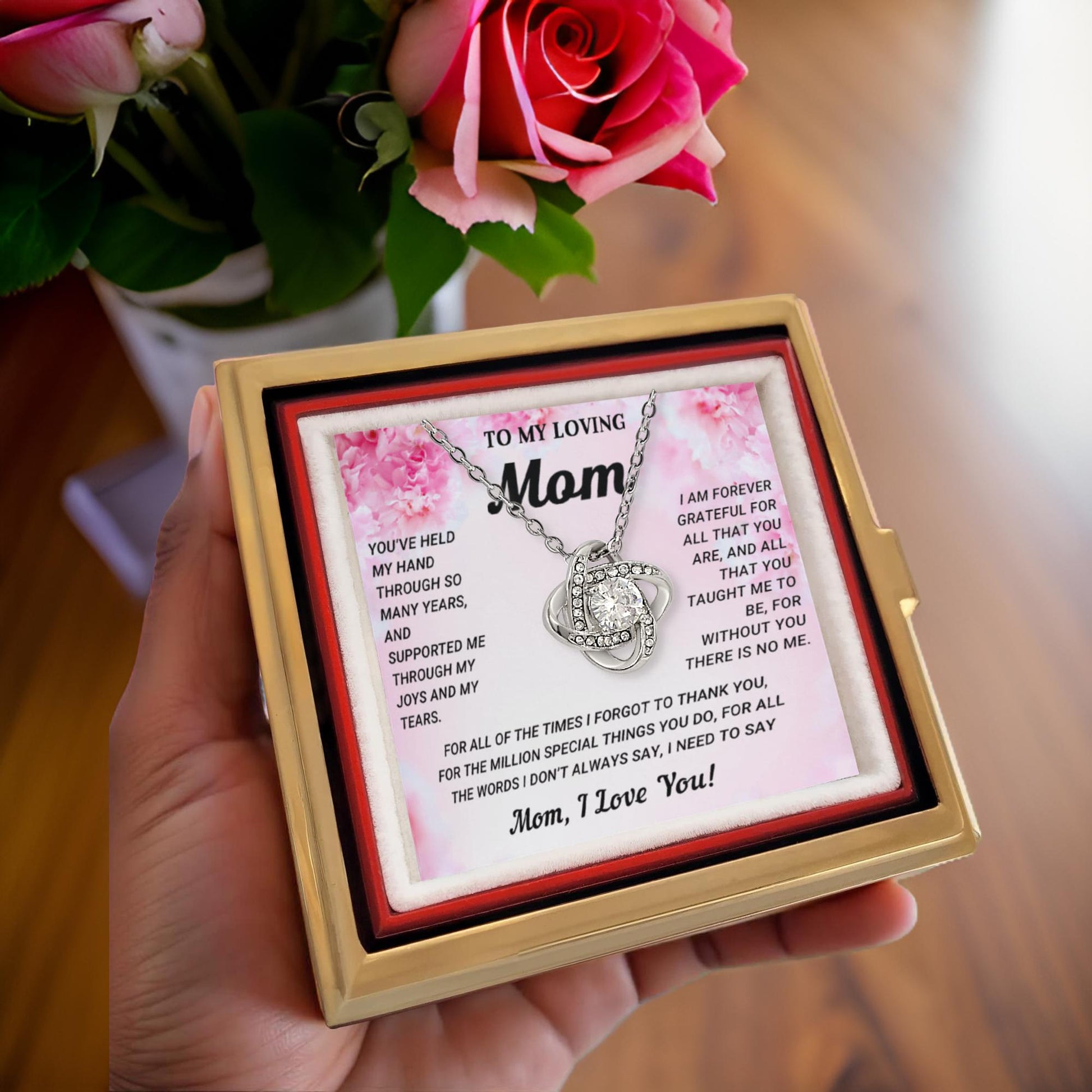 To My Mom - I Need to Say I Love You - Love Knot Necklace with Rose Jewelry Gift Box - Mallard Moon Gift Shop