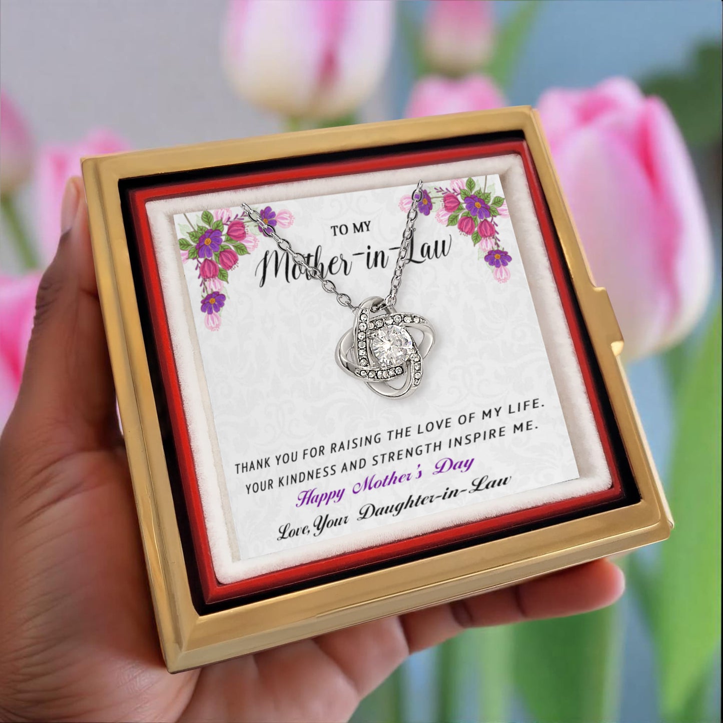 To My Mother-in-Law - Happy Mother's Day - Love Knot Necklace with Rose Gift Box - Mallard Moon Gift Shop