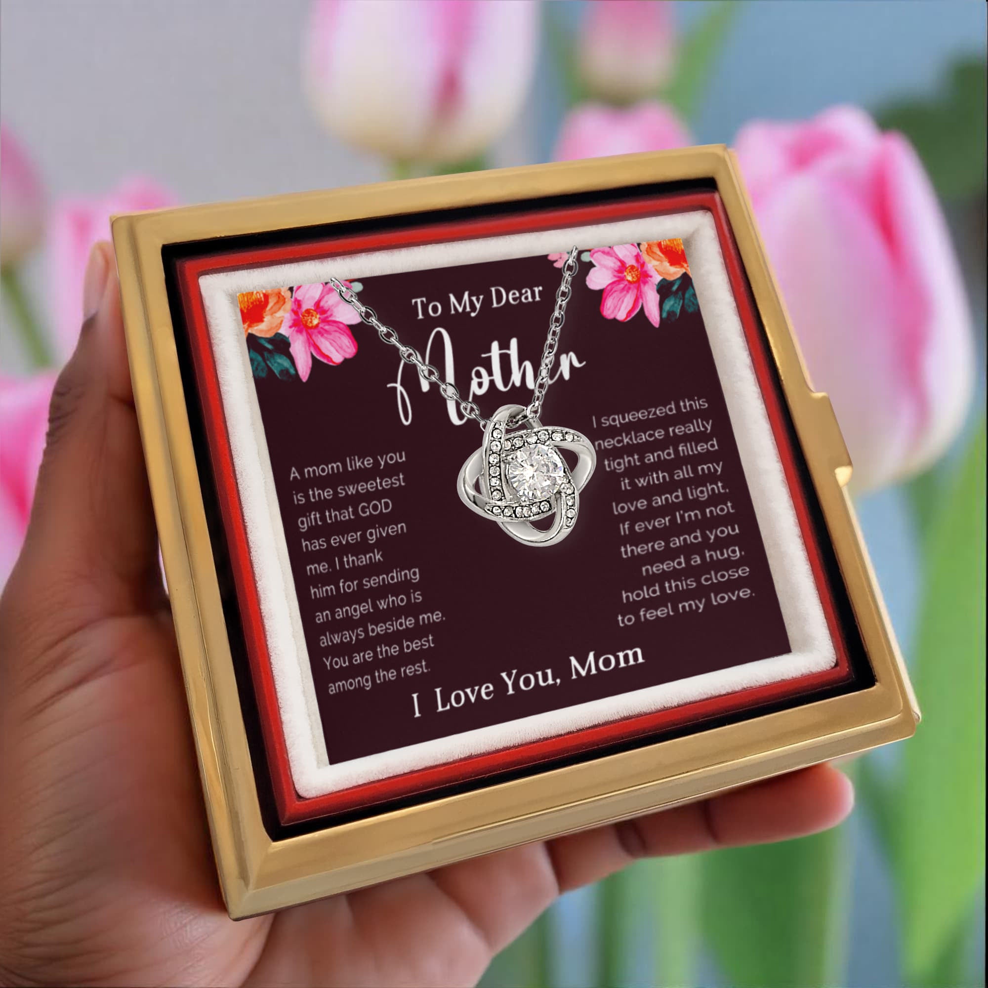 To My Dear Mother - The Bond We Share - Love Knot Necklace with Rose Gift Box - Mallard Moon Gift Shop