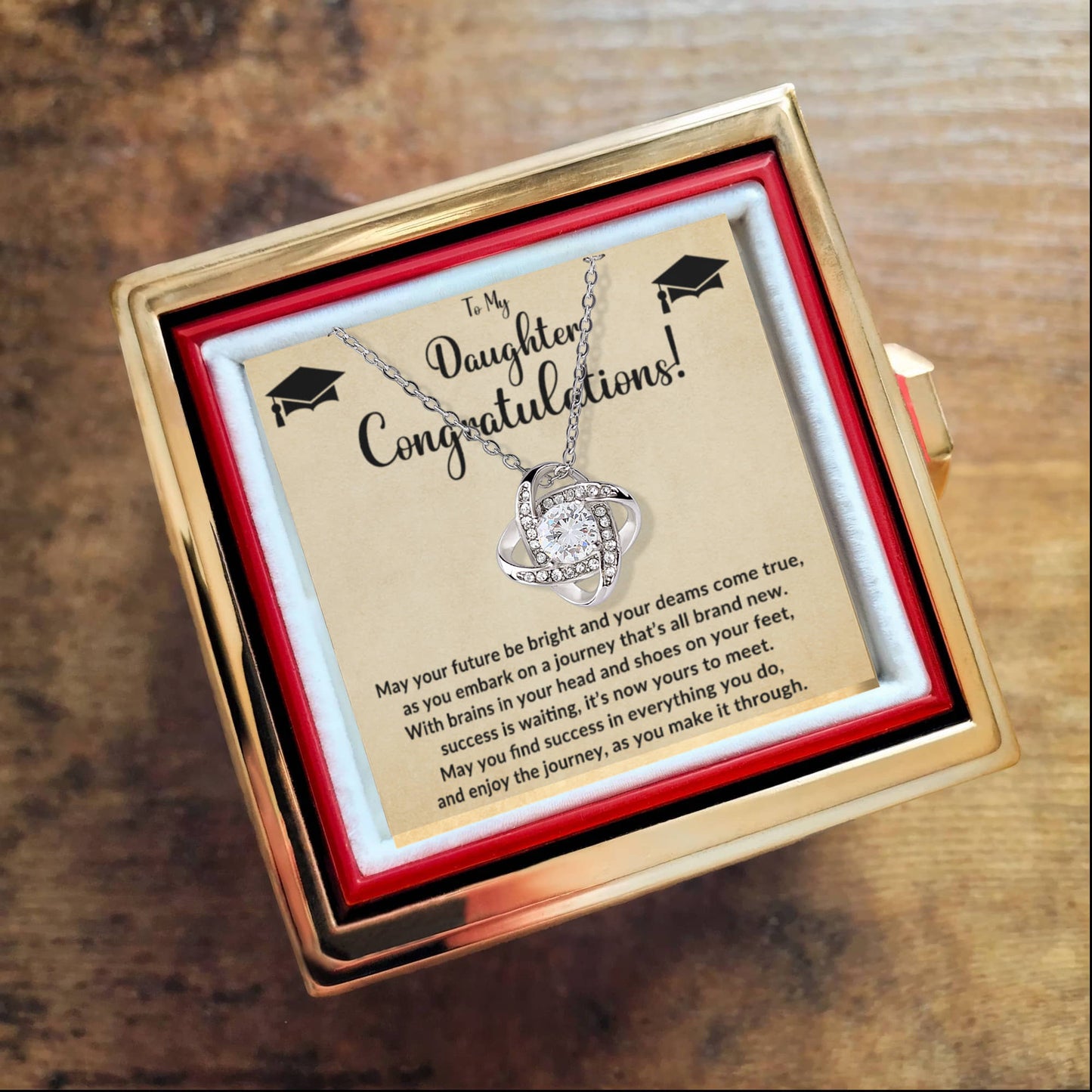 To My Daughter – Graduation Gift - Love Knot Necklace with Rotating Rose Jewelry Box - Mallard Moon Gift Shop