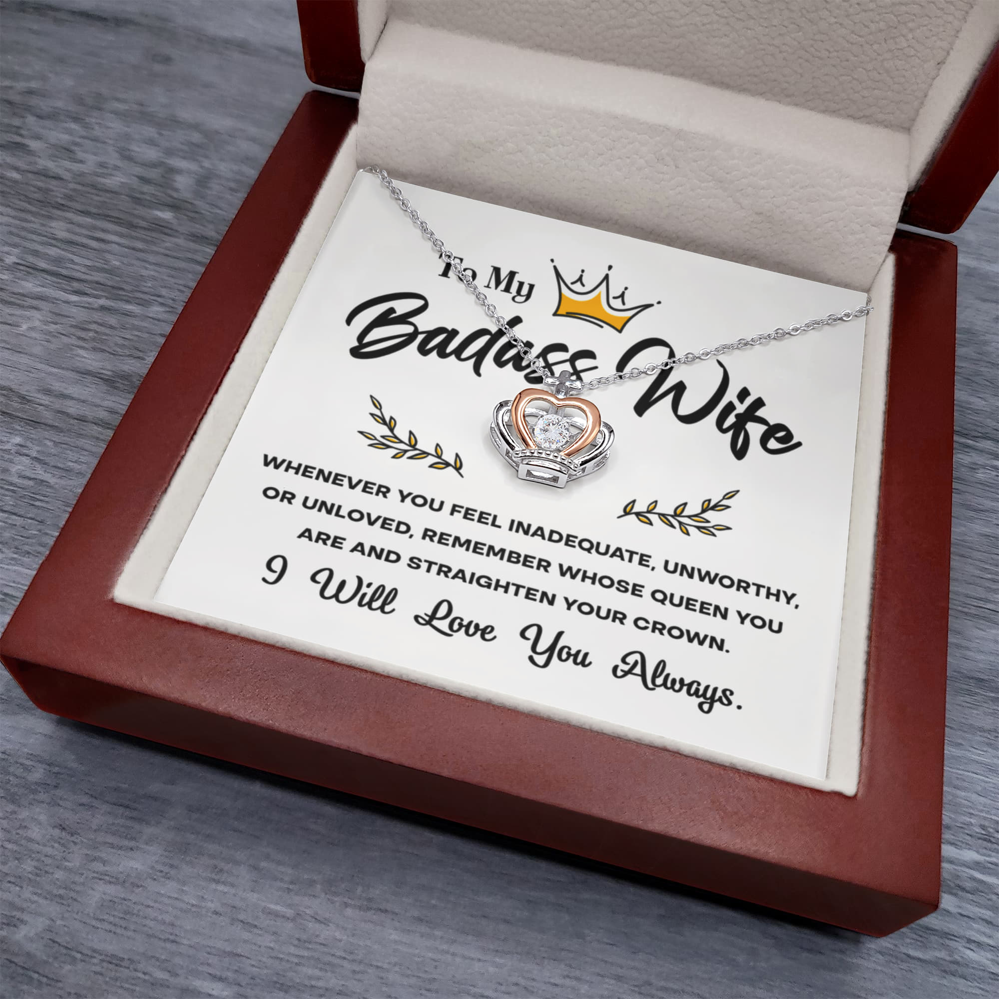 To My Badass Wife – Crown Pendant Necklace Gift for the Queen of My Heart - Mallard Moon Gift Shop