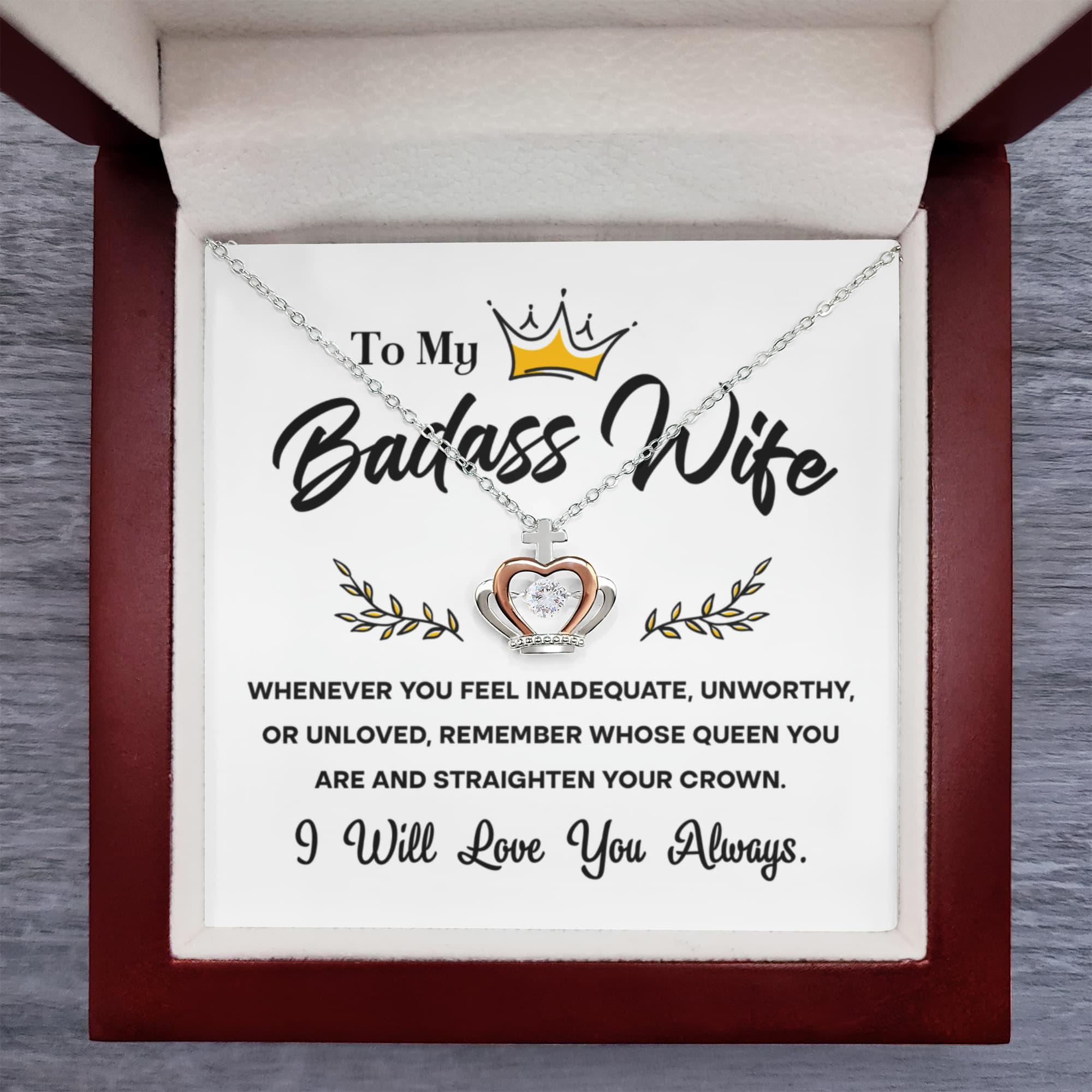 To My Badass Wife – Crown Pendant Necklace Gift for the Queen of My Heart - Mallard Moon Gift Shop