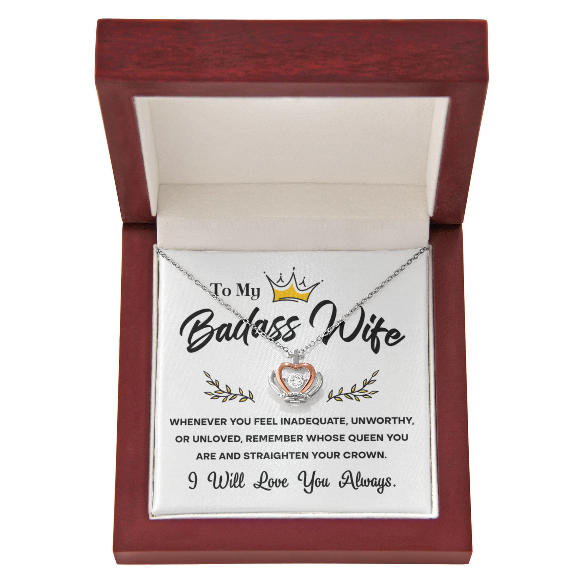 To My Badass Wife – Crown Pendant Necklace Gift for the Queen of My Heart - Mallard Moon Gift Shop