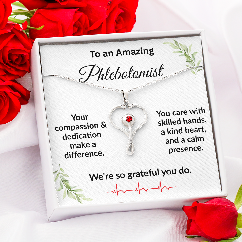 Personalized Stethoscope Heart Necklace with Custom Title – Appreciation Gift for Phlebotomist, Nurse, or Medical Professional - Mallard Moon Gift Shop