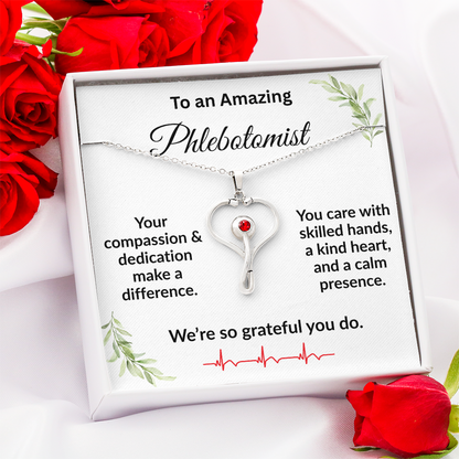 Personalized Stethoscope Heart Necklace with Custom Title – Appreciation Gift for Phlebotomist, Nurse, or Medical Professional - Mallard Moon Gift Shop