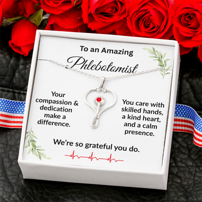 Personalized Stethoscope Heart Necklace with Custom Title – Appreciation Gift for Phlebotomist, Nurse, or Medical Professional - Mallard Moon Gift Shop