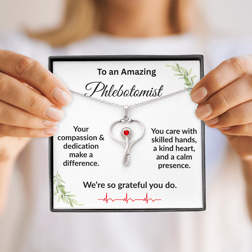 Personalized Stethoscope Heart Necklace with Custom Title – Appreciation Gift for Phlebotomist, Nurse, or Medical Professional - Mallard Moon Gift Shop