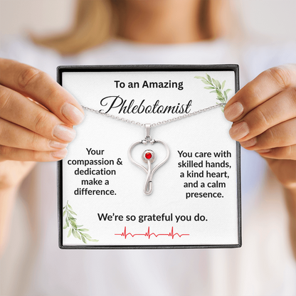Personalized Stethoscope Heart Necklace with Custom Title – Appreciation Gift for Phlebotomist, Nurse, or Medical Professional - Mallard Moon Gift Shop