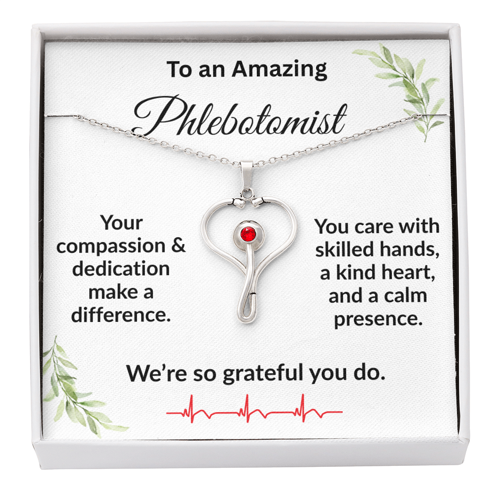 Personalized Stethoscope Heart Necklace with Custom Title – Appreciation Gift for Phlebotomist, Nurse, or Medical Professional - Mallard Moon Gift Shop