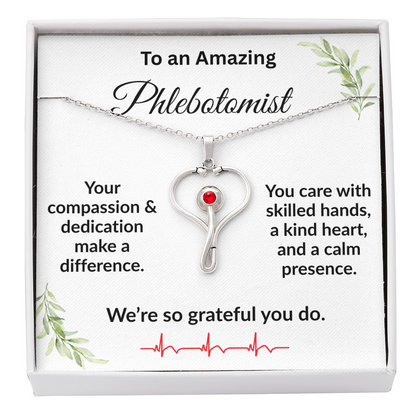 Personalized Stethoscope Heart Necklace with Custom Title – Appreciation Gift for Phlebotomist, Nurse, or Medical Professional - Mallard Moon Gift Shop