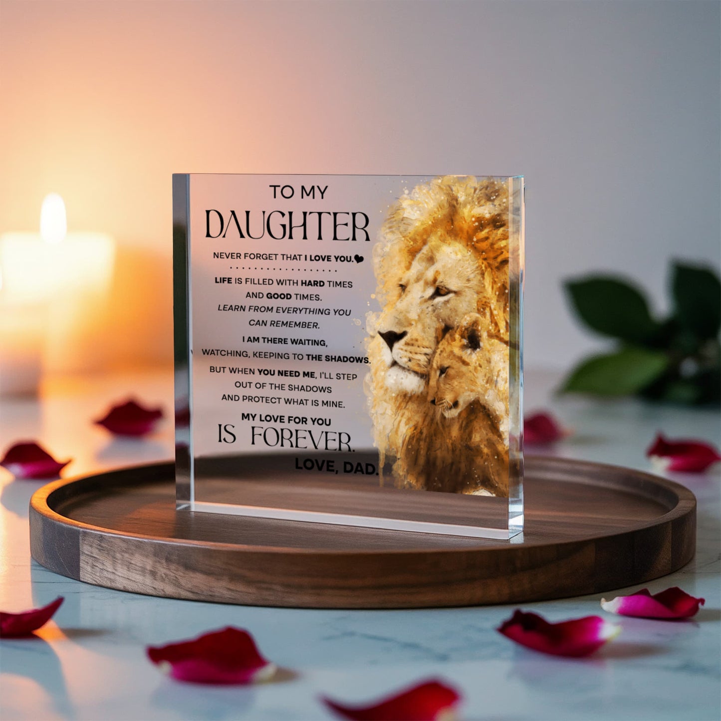 To My Daughter Lion Acrylic Block – “My Love for You Is Forever” Father Gift | Solid Acrylic Keepsake from Dad