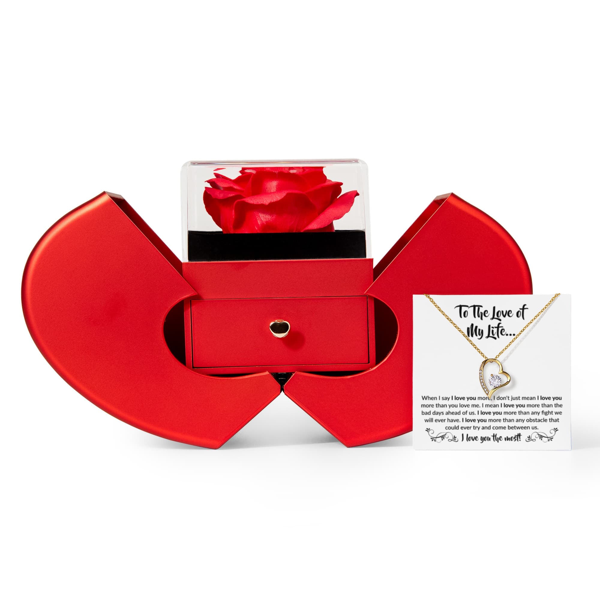 To The Love of My Life – Forever Love Necklace Gift Set with Preserved Rose Heart Box | Romantic Anniversary Jewelry Gift for Her - Mallard Moon