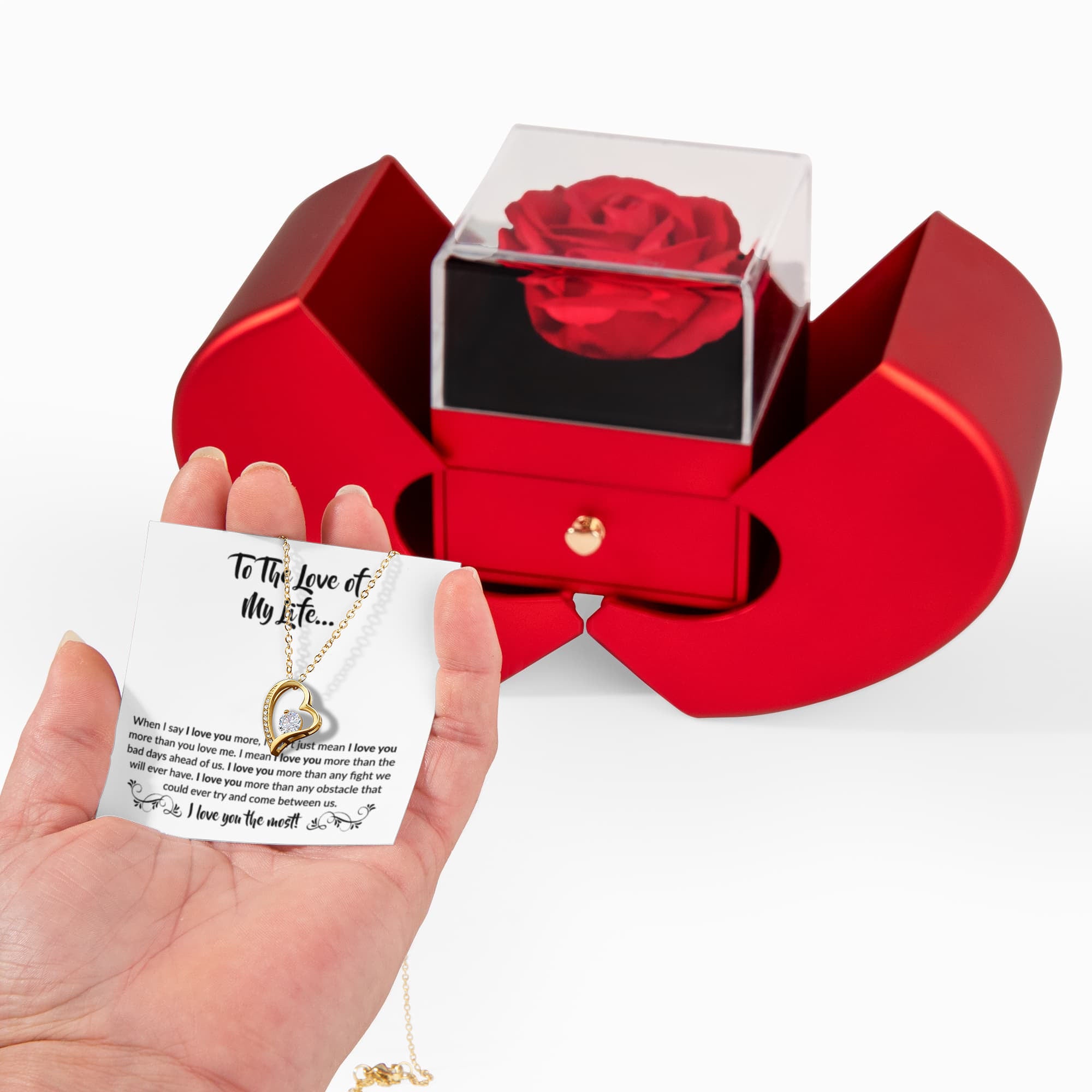 To The Love of My Life – Forever Love Necklace Gift Set with Preserved Rose Heart Box | Romantic Anniversary Jewelry Gift for Her - Mallard Moon