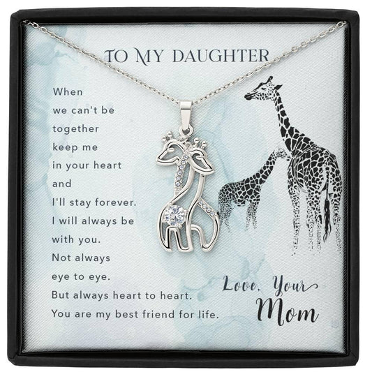 Daughter, Heart to Heart Inspirational Giraffe Pendant Necklace - Love Mom - Mallard Moon Gift Shop