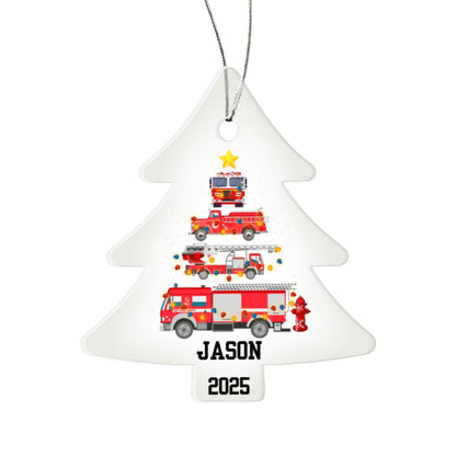 Personalized Firetruck Christmas Tree Ornament – Custom Name Firefighter Holiday Acrylic Keepsake 2025