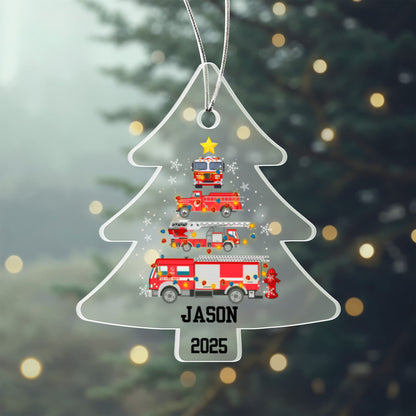Personalized Firetruck Christmas Tree Ornament – Custom Name Firefighter Holiday Acrylic Keepsake 2025