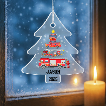 Personalized Firetruck Christmas Tree Ornament – Custom Name Firefighter Holiday Acrylic Keepsake 2025