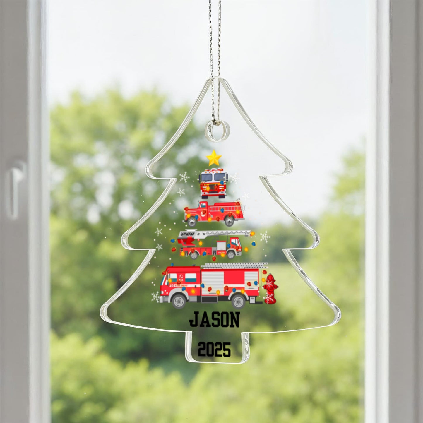 Personalized Firetruck Christmas Tree Ornament – Custom Name Firefighter Holiday Acrylic Keepsake 2025