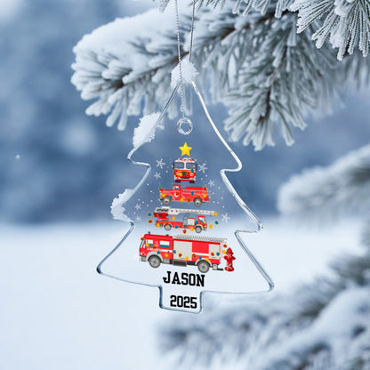 Personalized Firetruck Christmas Tree Ornament – Custom Name Firefighter Holiday Acrylic Keepsake 2025