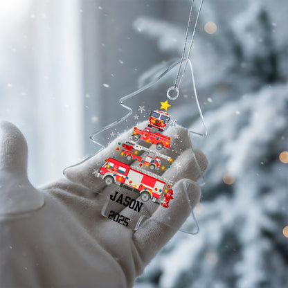 Personalized Firetruck Christmas Tree Ornament – Custom Name Firefighter Holiday Acrylic Keepsake 2025