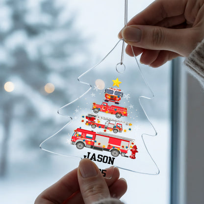 Personalized Firetruck Christmas Tree Ornament – Custom Name Firefighter Holiday Acrylic Keepsake 2025