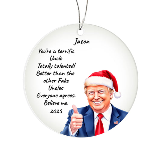 Personalized Trump Christmas Acrylic Ornament – Funny Santa Thumbs-Up Holiday Gift – Custom Name & Year Keepsake