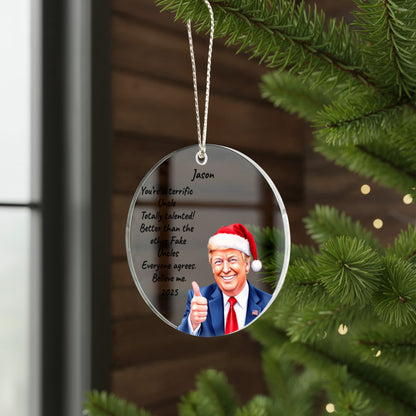 Personalized Trump Christmas Acrylic Ornament – Funny Santa Thumbs-Up Holiday Gift – Custom Name & Year Keepsake