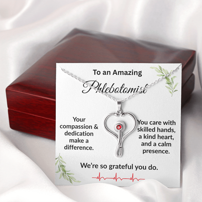 Personalized Stethoscope Heart Necklace with Custom Title – Appreciation Gift for Phlebotomist, Nurse, or Medical Professional - Mallard Moon Gift Shop