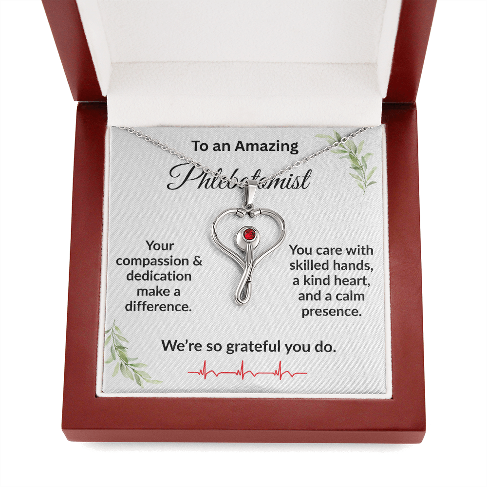 Personalized Stethoscope Heart Necklace with Custom Title – Appreciation Gift for Phlebotomist, Nurse, or Medical Professional - Mallard Moon Gift Shop