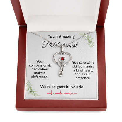 Personalized Stethoscope Heart Necklace with Custom Title – Appreciation Gift for Phlebotomist, Nurse, or Medical Professional - Mallard Moon Gift Shop