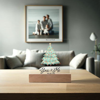 Personalized Christmas Tree Acrylic Plaque with Lighted LED Wooden Base - Mallard Moon Gift Shop