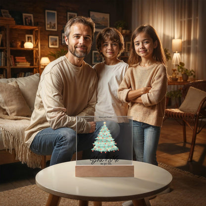 Personalized Christmas Tree Acrylic Plaque with Lighted LED Wooden Base - Mallard Moon Gift Shop