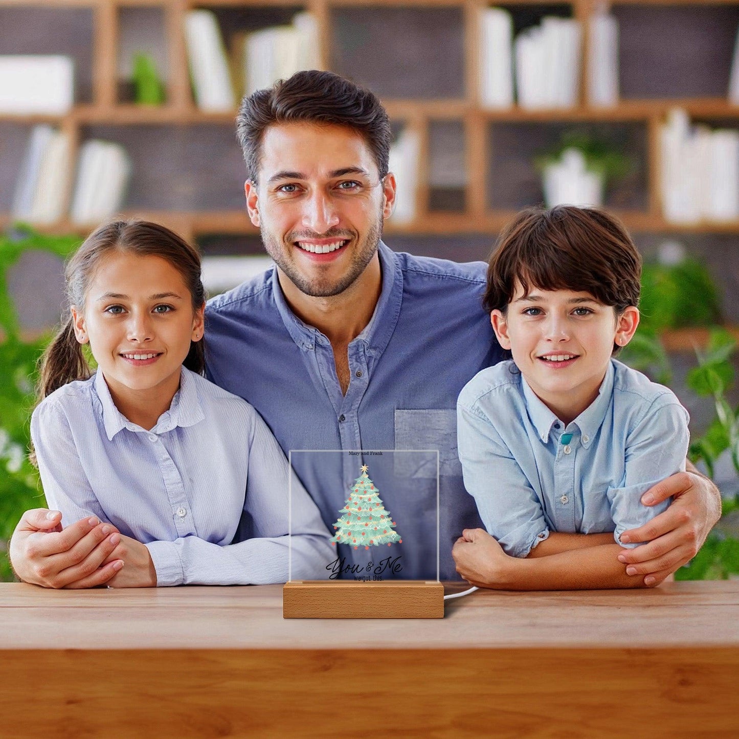 Personalized Christmas Tree Acrylic Plaque with Lighted LED Wooden Base - Mallard Moon Gift Shop