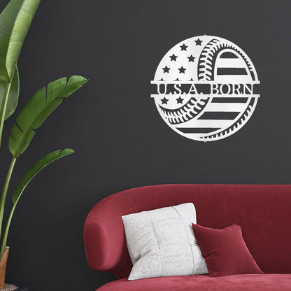 Baseball American Flag Custom Name Metal Art Wall Sign - Mallard Moon Gift Shop