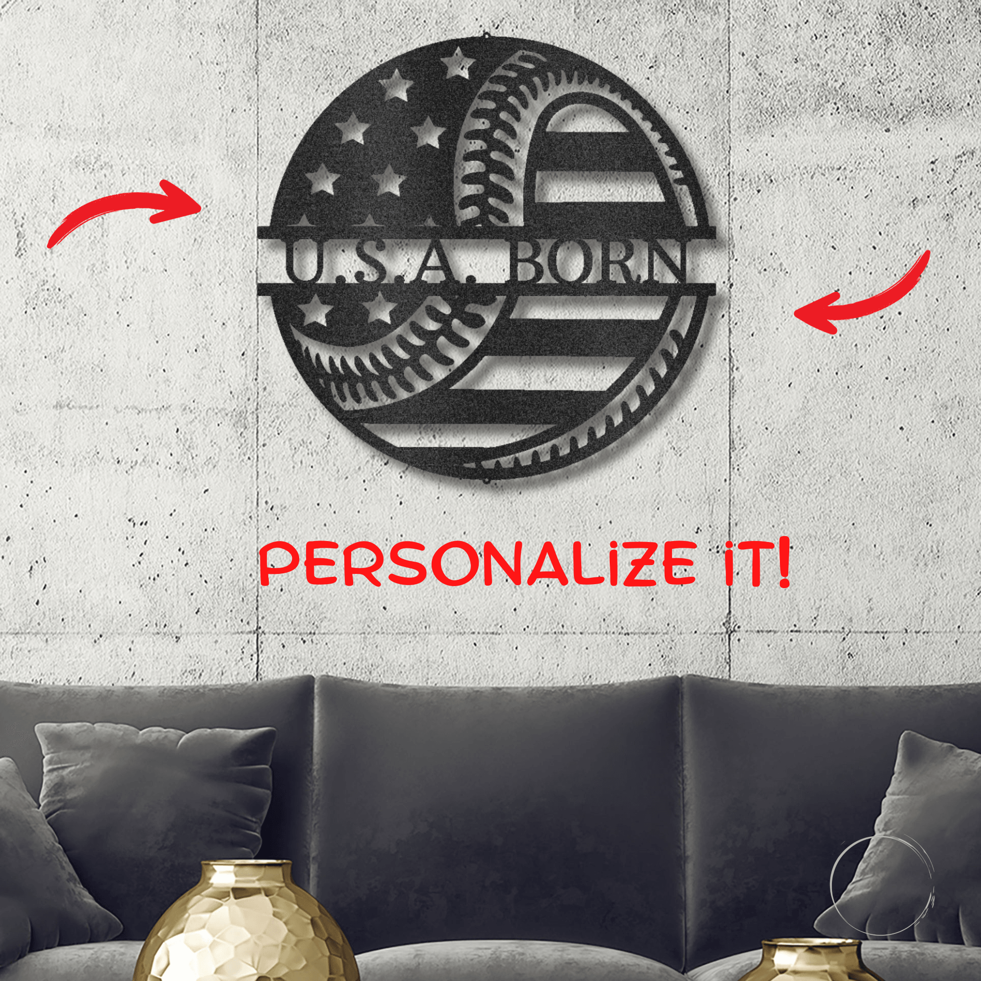 Baseball American Flag Custom Name Metal Art Wall Sign - Mallard Moon Gift Shop