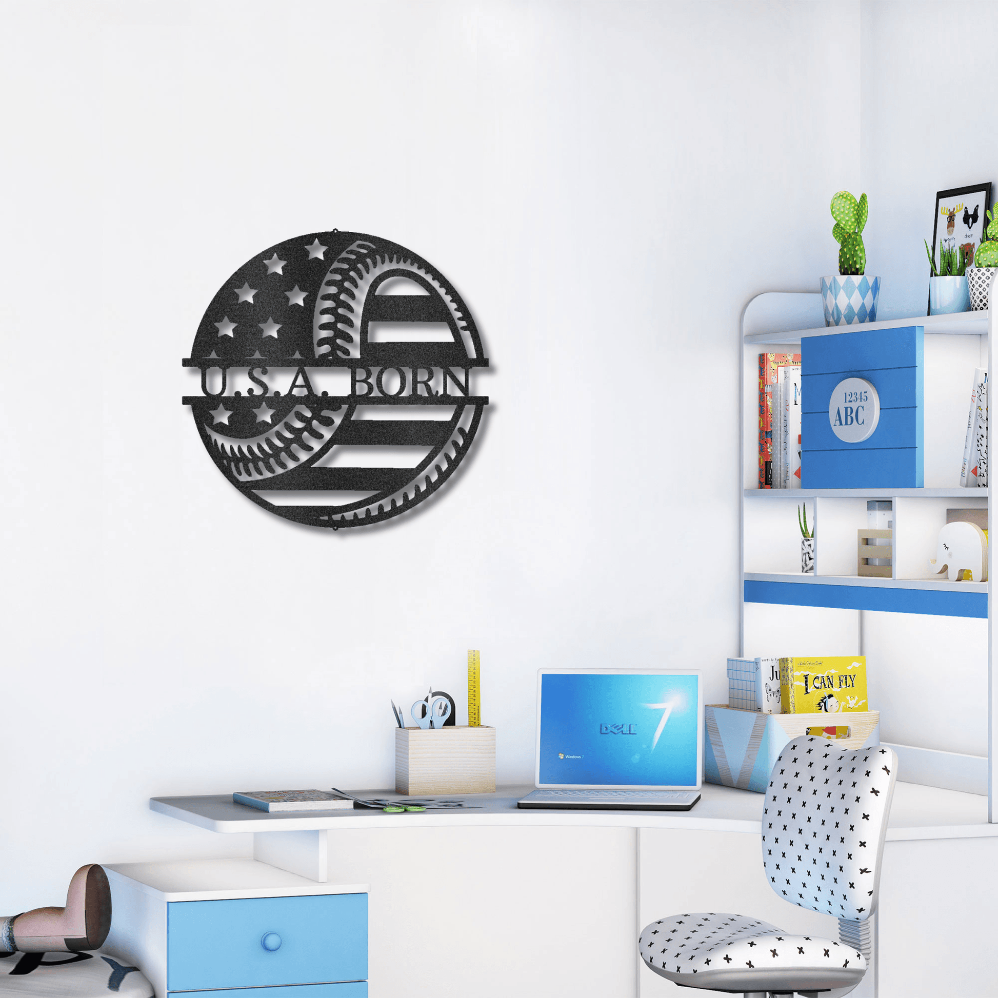 Baseball American Flag Custom Name Metal Art Wall Sign - Mallard Moon Gift Shop